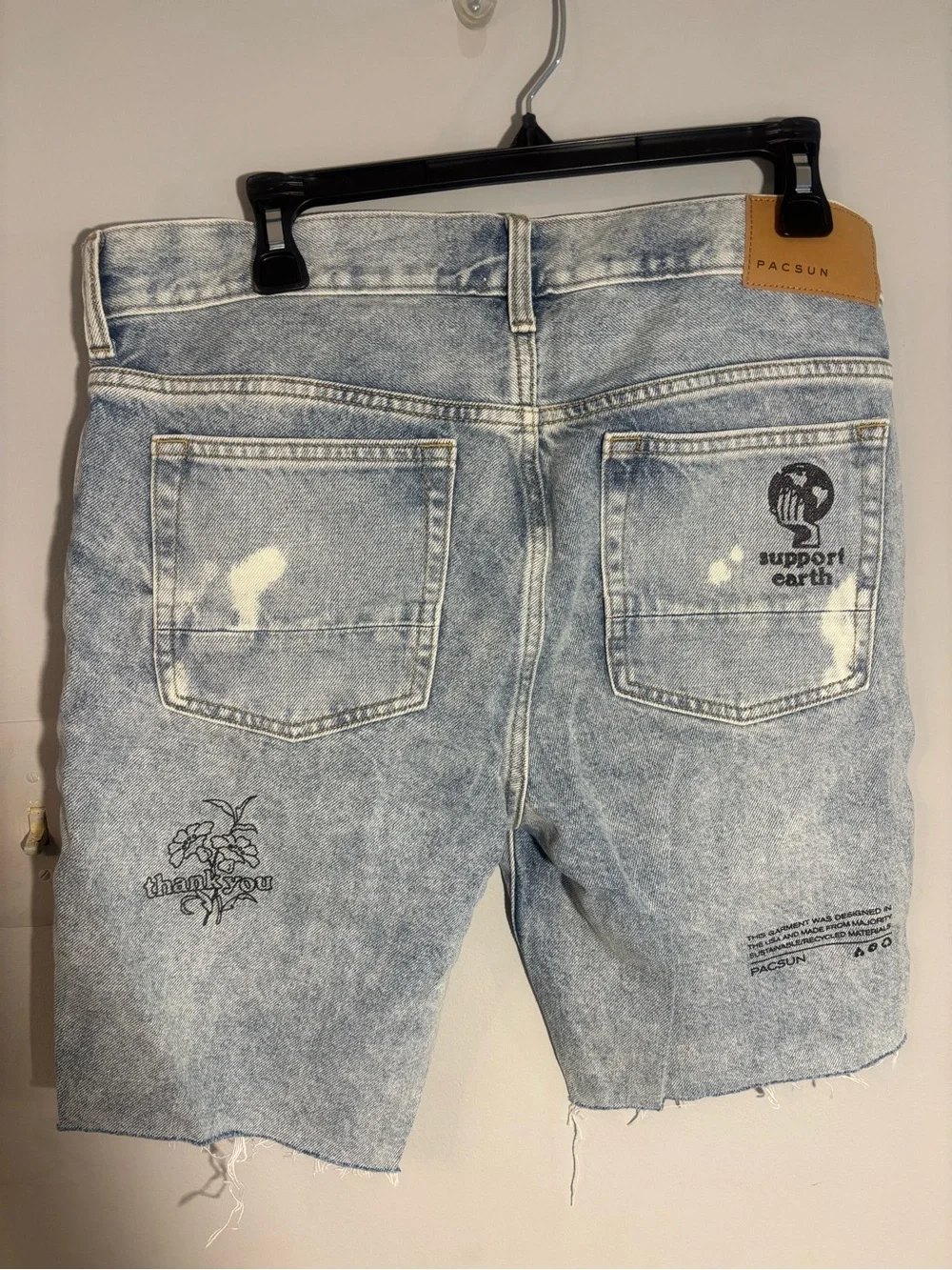 PacSun Light Blue Washed Denim Shorts with Embroidered Patches